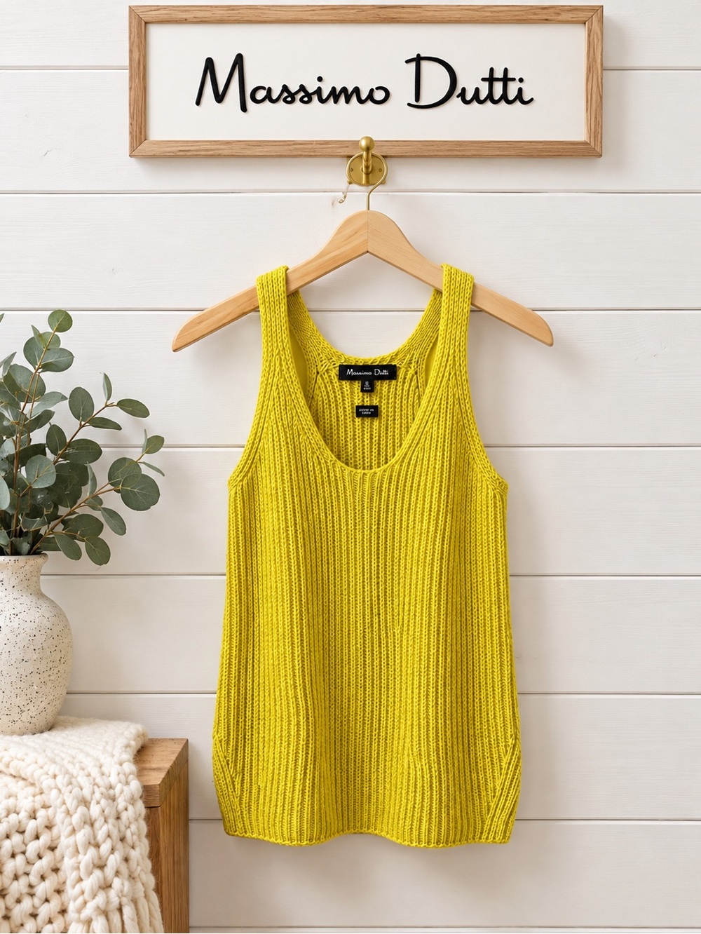 MASSIMO DUTTI - Yellow Ribbed Knit Tank Top - XS